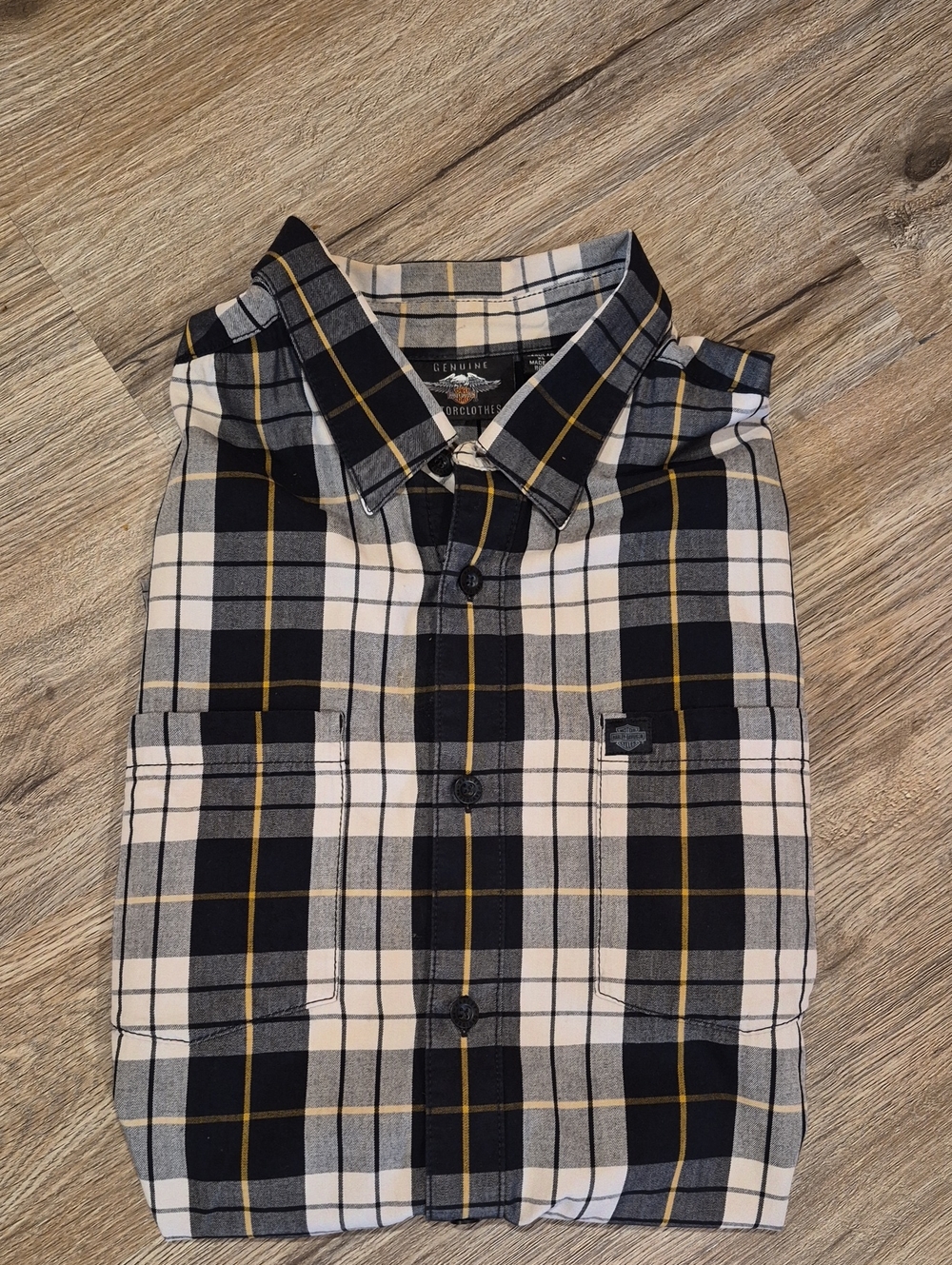 Harley-Davidson Black, White & Yellow Plaid Button-Down Shirt